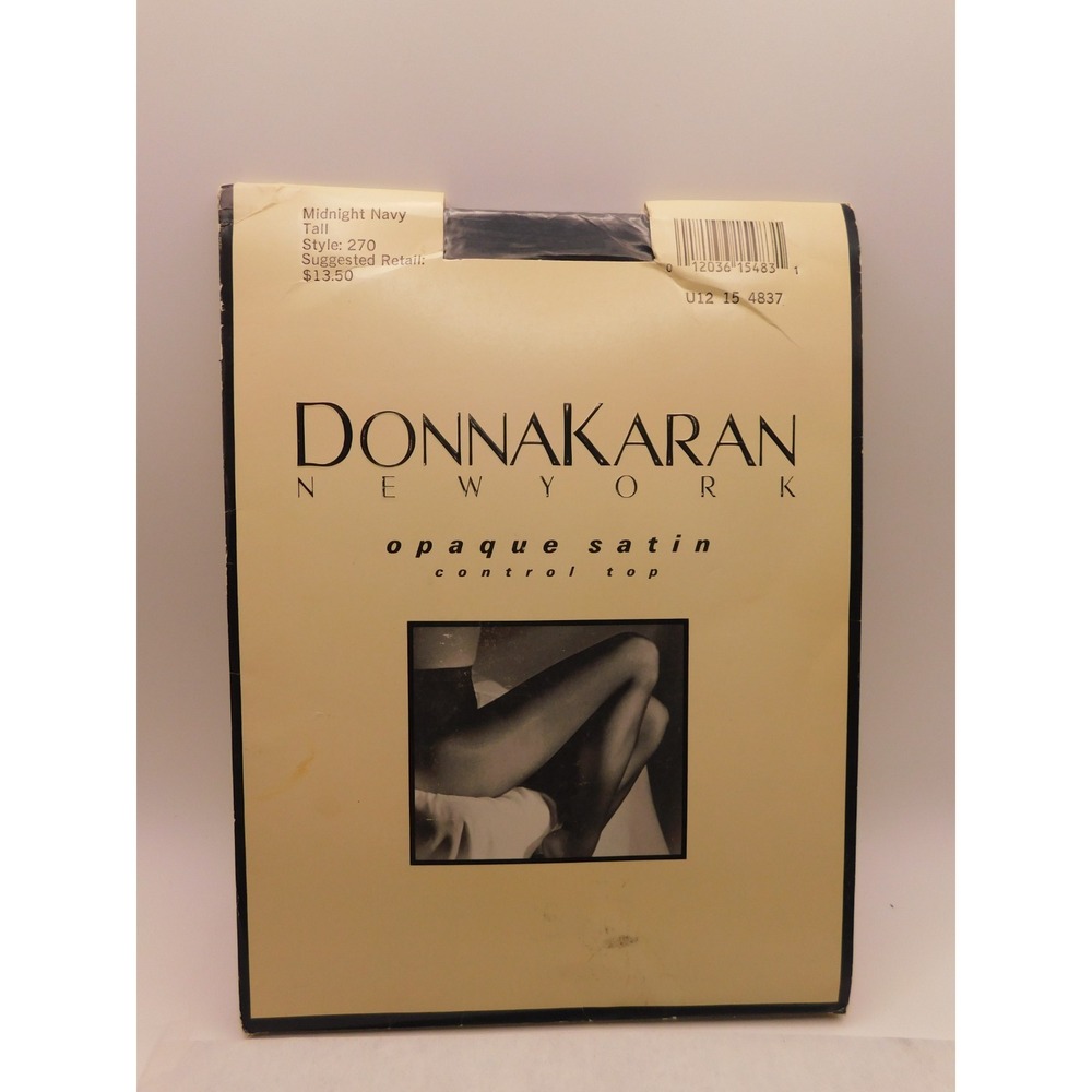 NEW Donna Karan New York Opaque Satin Control Top Pantyhose 270 NAVY Tall